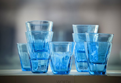 Glass carafes and cups